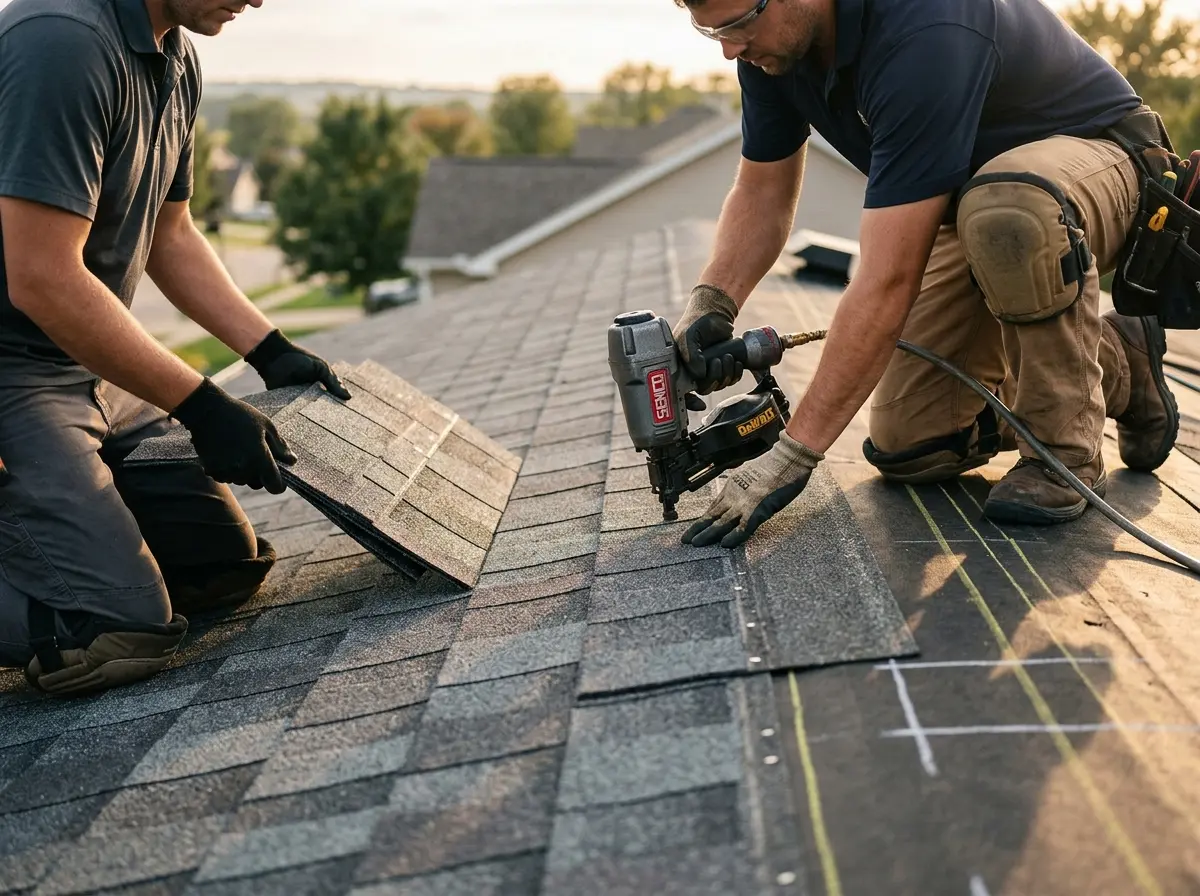 Professional roofer working on a residential roof in Carmichael